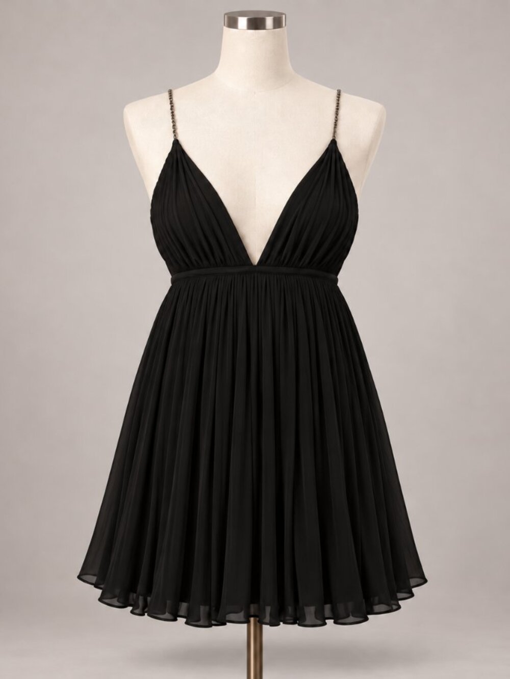 Saint Laurent 2019 Black A-line Babydoll Spaghetti Strap Viscose Mini Dress
